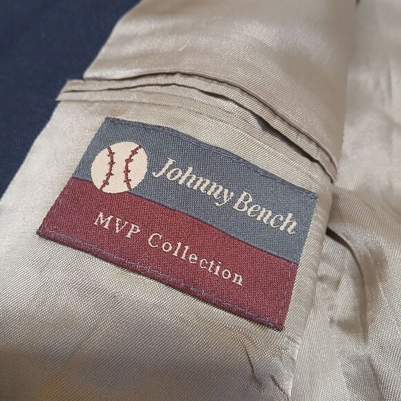 Mens 48R Navy Gold 2 Button Blazer Sport Coat Johnny Bench MVP USA Preppy Formal - Picture 4 of 15